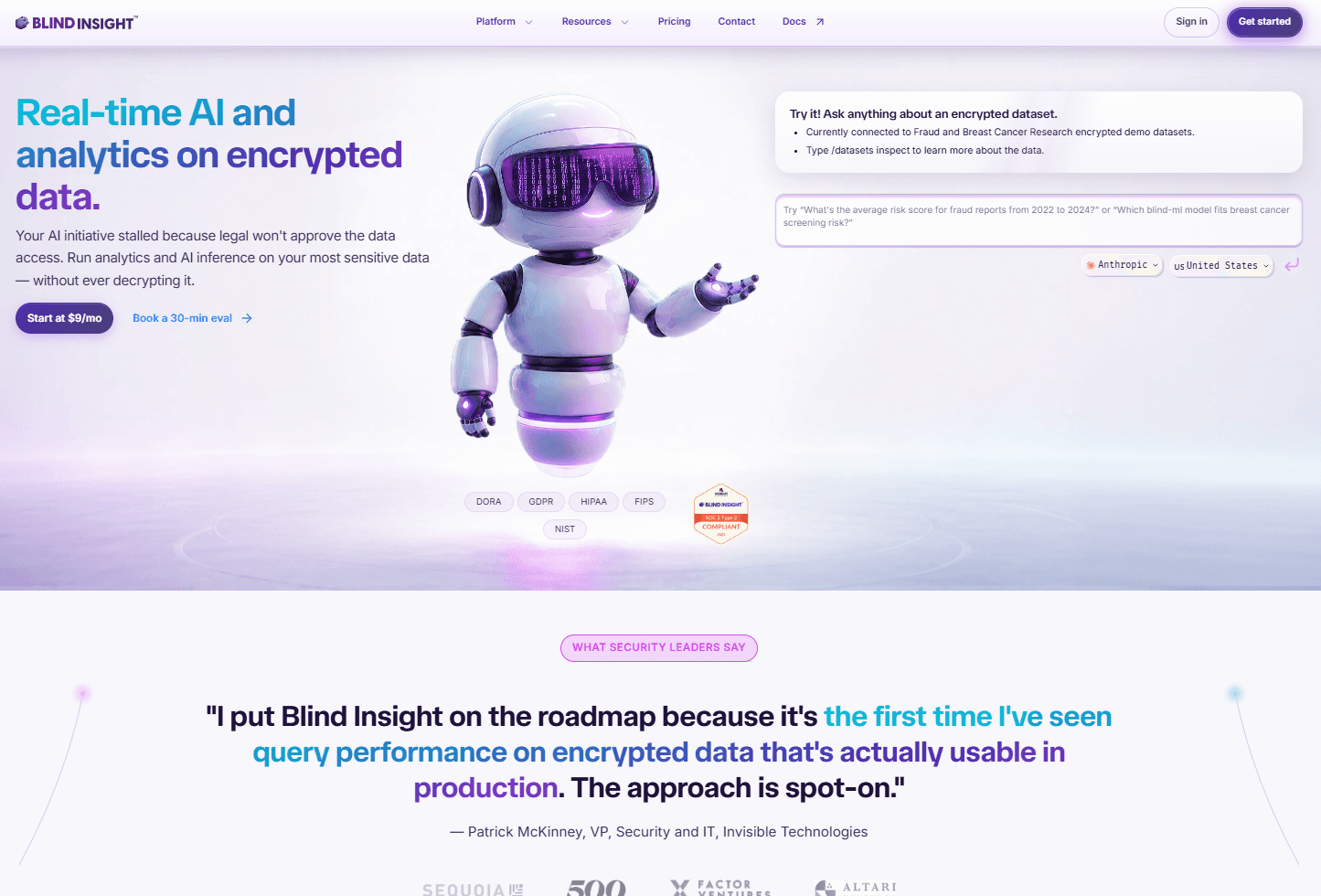 Blind Insight — LLM demo experience for an encrypted-data platform